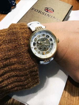 Forsining Skeleton | White Gold Mechanical Dress Watch